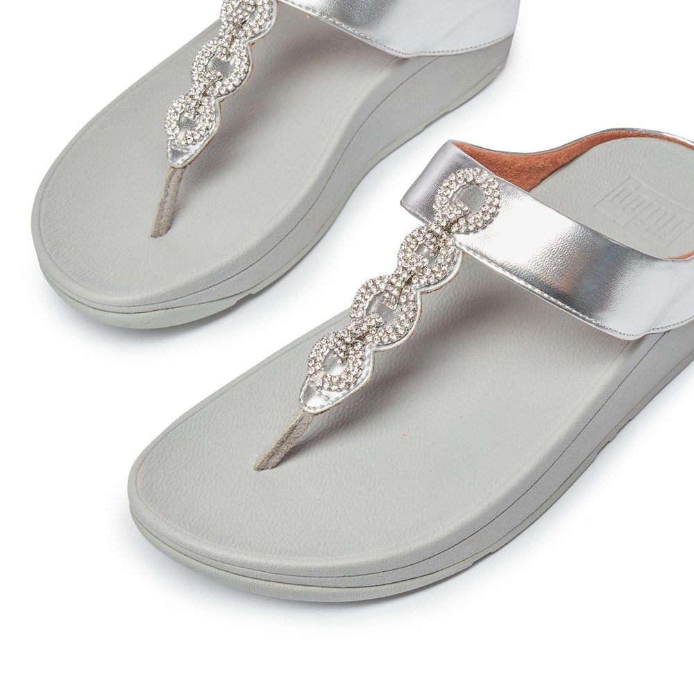 Fitflop Womens Sandals Silver - Fino Sparkle Toe-post - 60FTREULQ